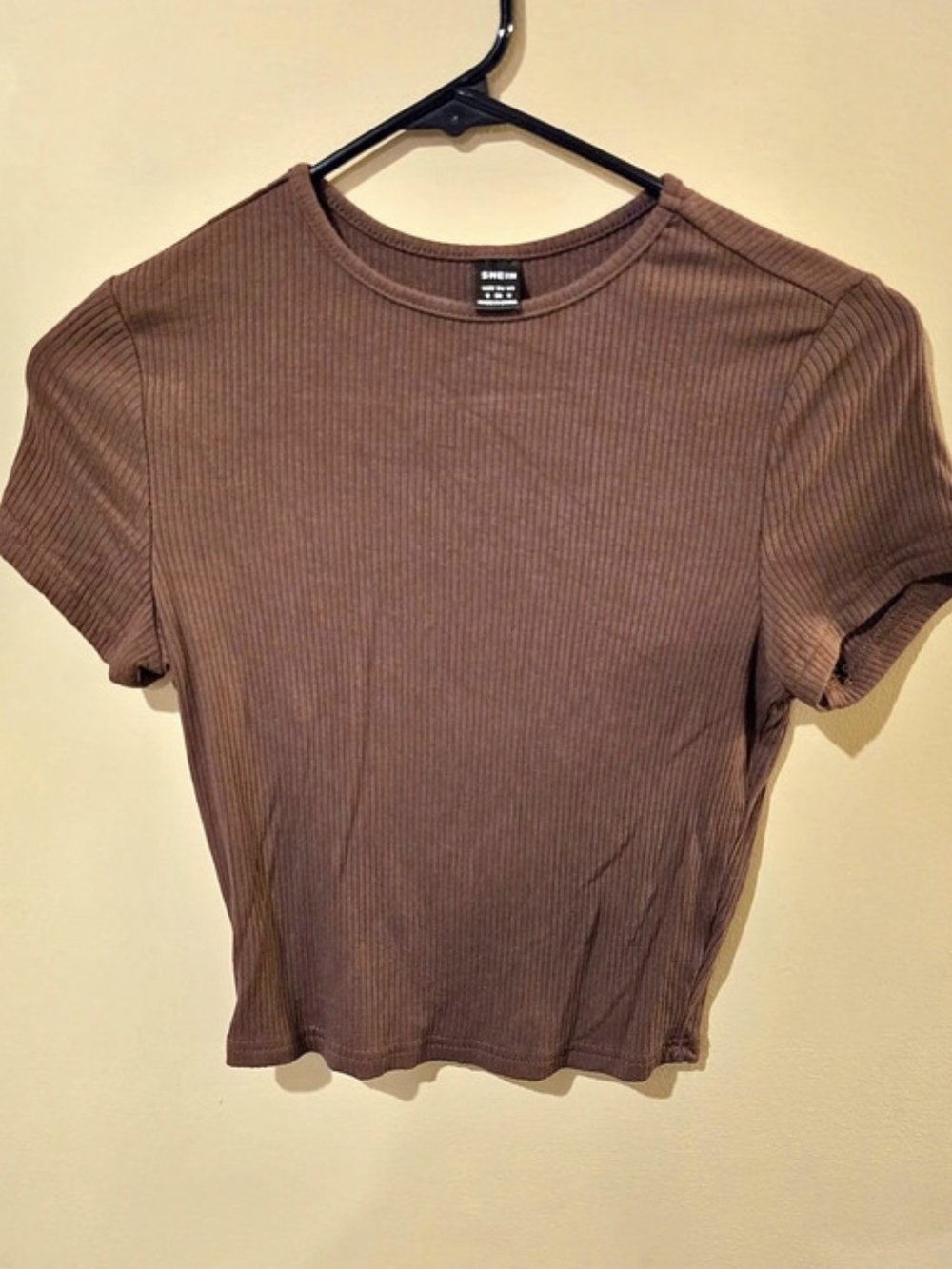 SHEIN Ribbed Short Sleeve Top in Brown Size Small